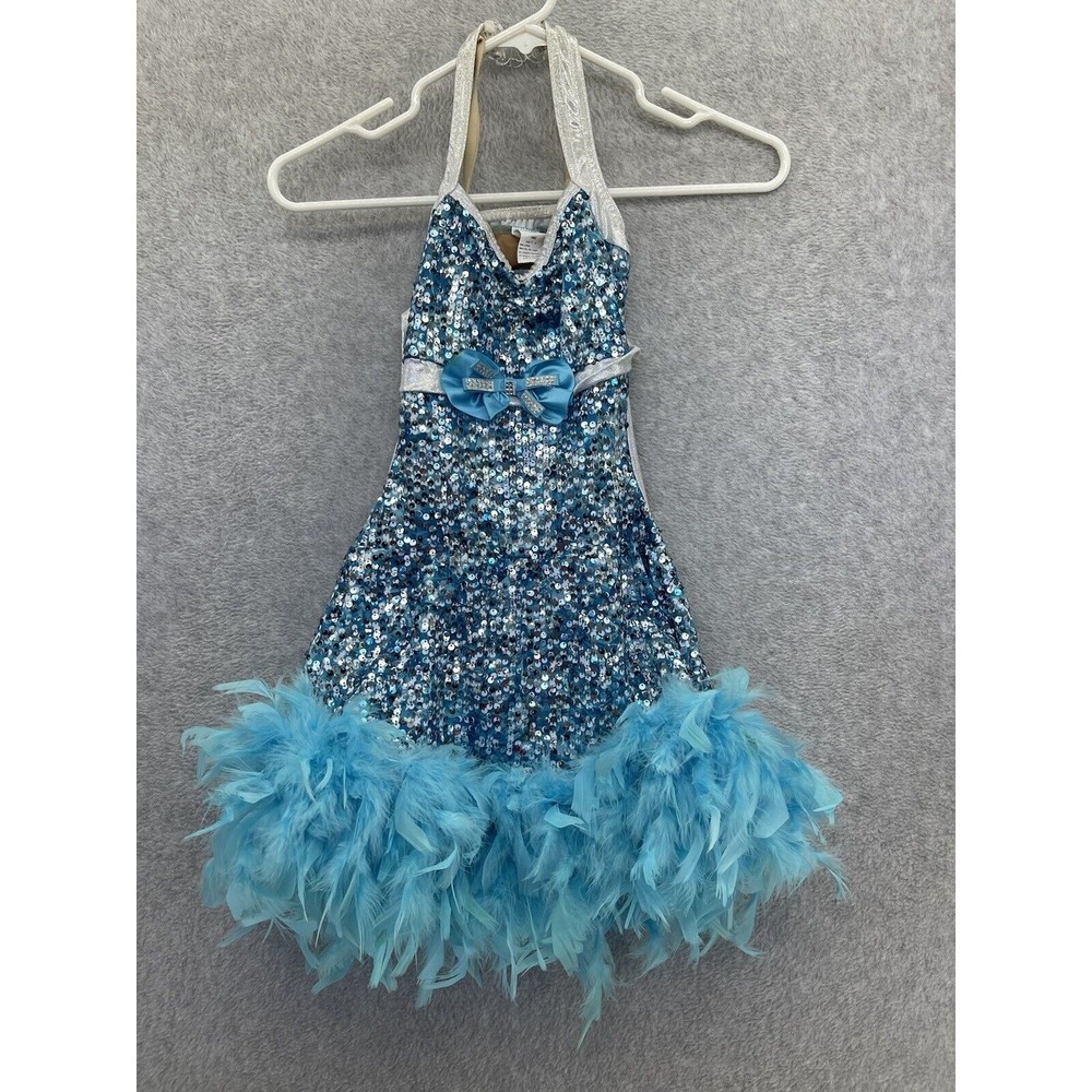 A Wish Come True Girls Sequined Dancewear Costume Wings Feathers Blue IMC 11-12 - Picture 1 of 10